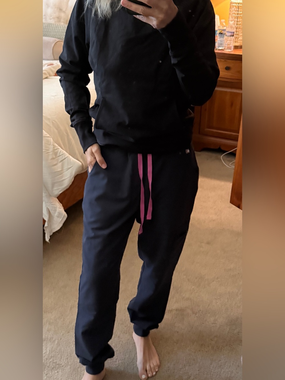 Figs Women’s Gray Charcoal Joggers with Pink Drawstring